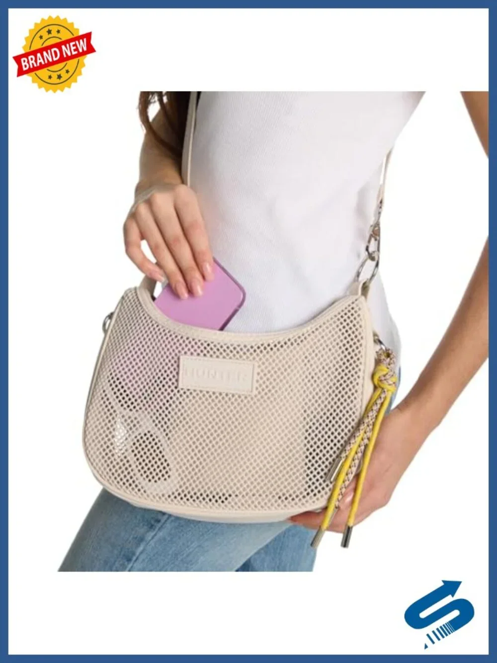 Mesh Crossbody Bag with Convertible Strap, Top Zipper, Nylon